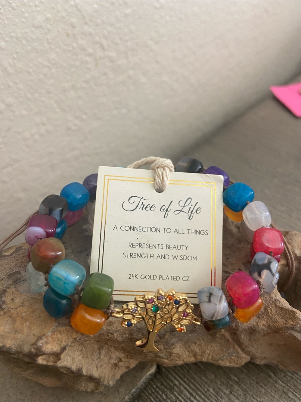 NEW Tree of Life Multicolor Stoned Bracelet with Gold Tree Charm